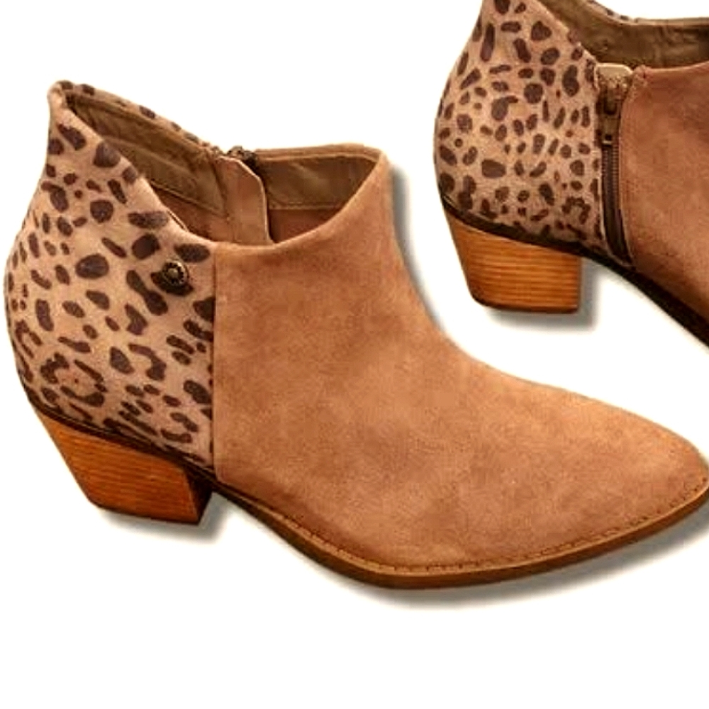 YellowBox "Dannika" Taupe/Leopard Print Suede Booties Size Women's 8.5M